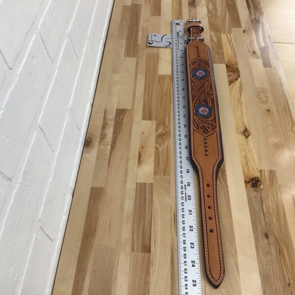 Mad Cow genuine leather western dog collar handmade brown turquoise pink studded - Picture 12 of 16